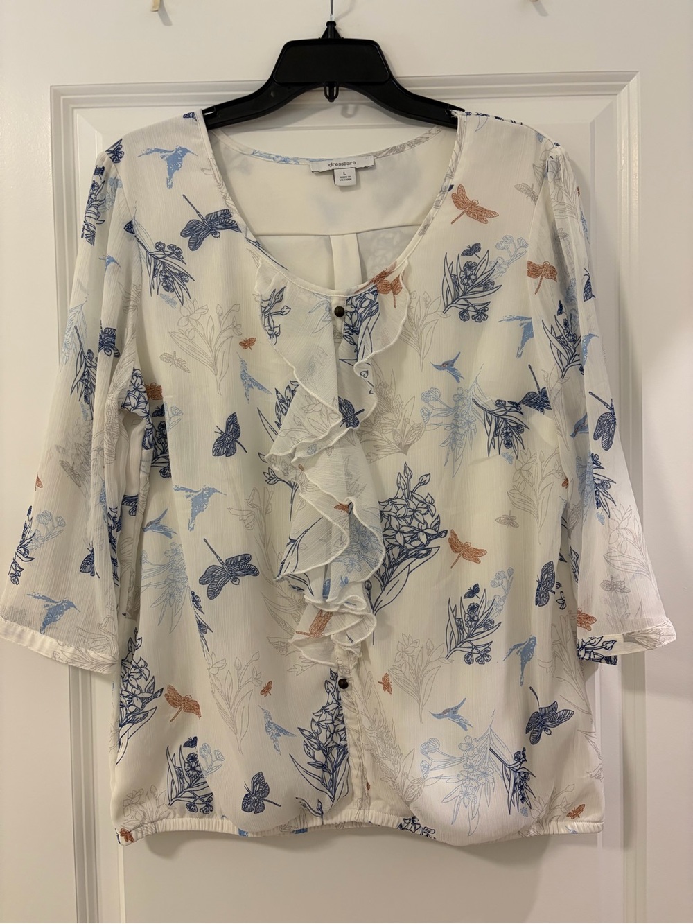Lightweight White Floral Ruffle Blouse